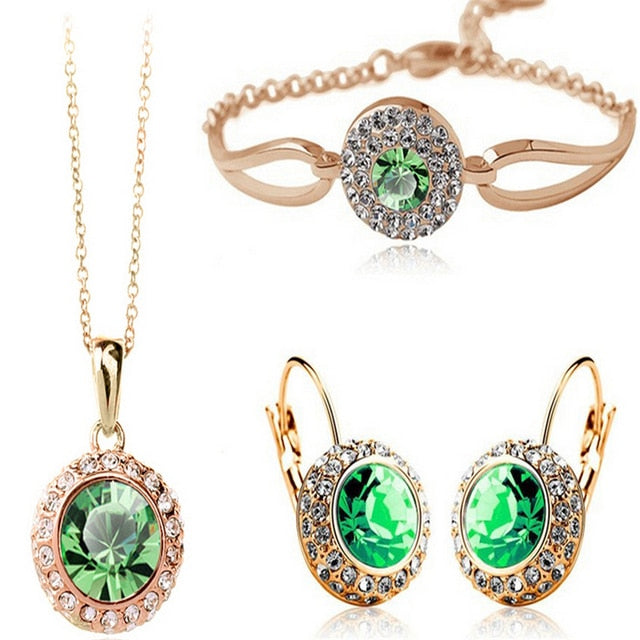 Bridal Necklace Earrings Bracelet Wedding Crystal Jewellery Set
