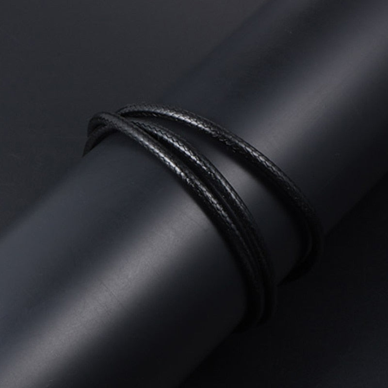 Black Leather Chain Necklace for Women Men Handmade Braid Rope Long Necklace