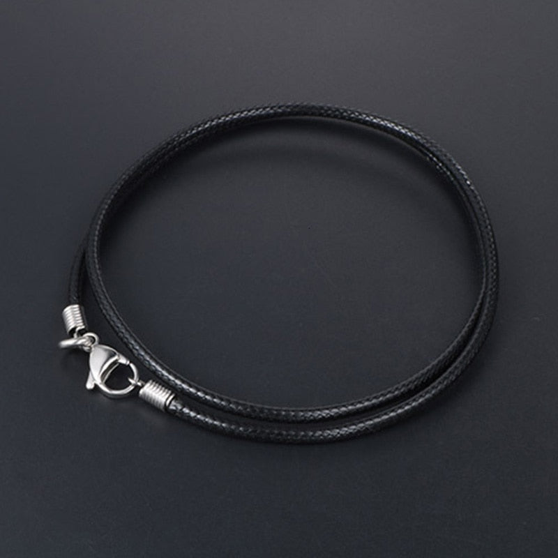 Black Leather Chain Necklace for Women Men Handmade Braid Rope Long Necklace