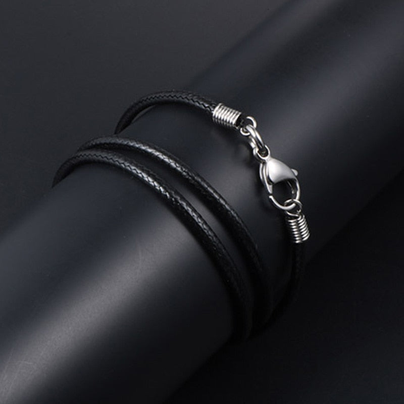 Black Leather Chain Necklace for Women Men Handmade Braid Rope Long Necklace