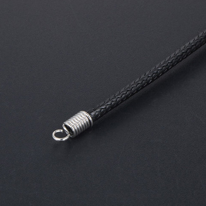 Black Leather Chain Necklace for Women Men Handmade Braid Rope Long Necklace