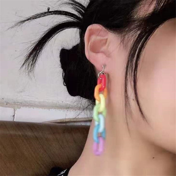 Pendientes con clip de cadena acrílica arcoíris de 7 colores creativos sin perforar