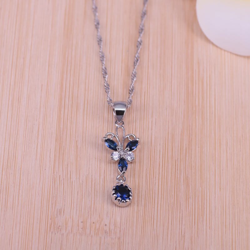 butterfly silver color  blue cubic zircon jewelry set