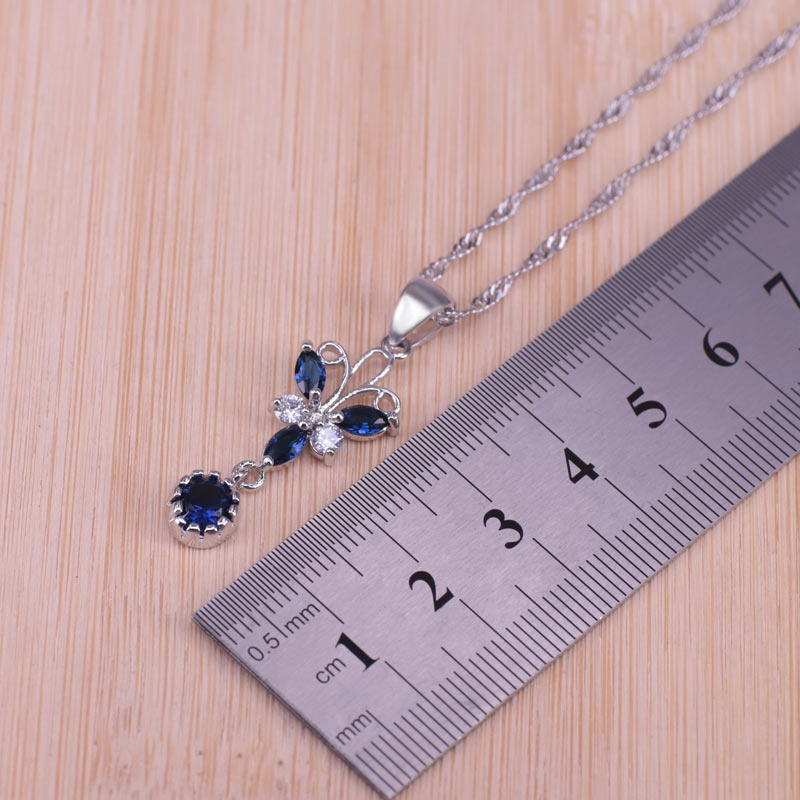 butterfly silver color  blue cubic zircon jewelry set
