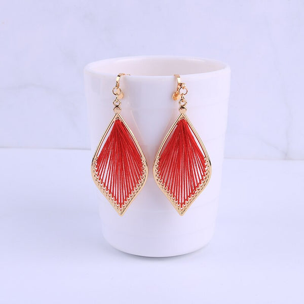 Pendientes de clip con forma de gota de agua de hilo de algodón vintage bohemio