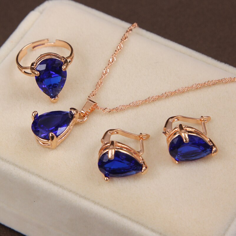 Drop Pendant Necklace Earring Ring For Women Wedding Jewelry Set