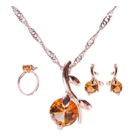 Drop Pendant Necklace Earring Ring For Women Wedding Jewelry Set