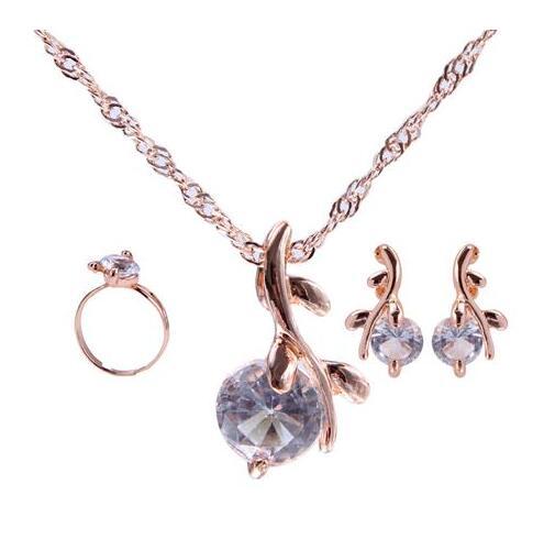 Drop Pendant Necklace Earring Ring For Women Wedding Jewelry Set