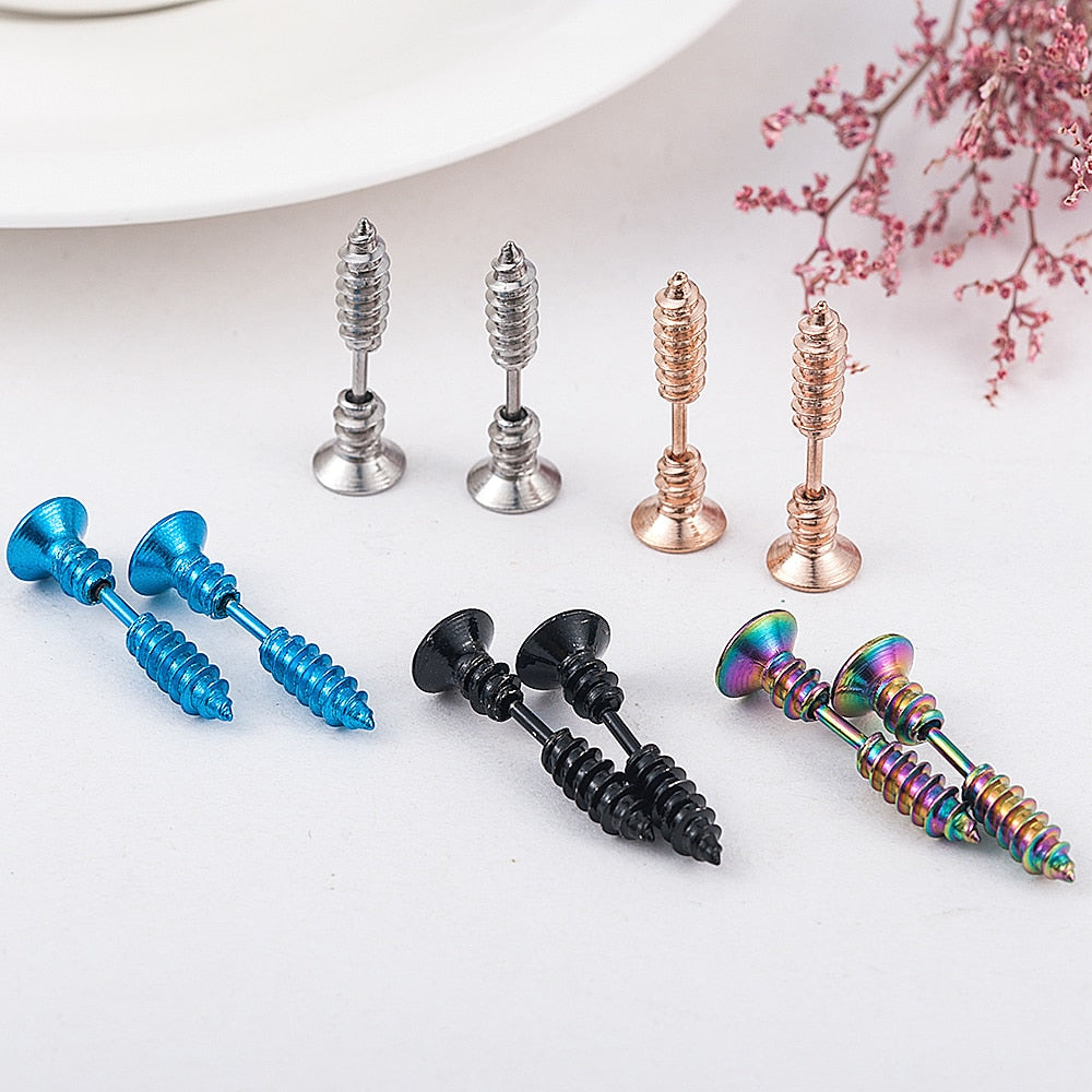 Punk Style Stainless Steel  5 Colors Stud Earrings