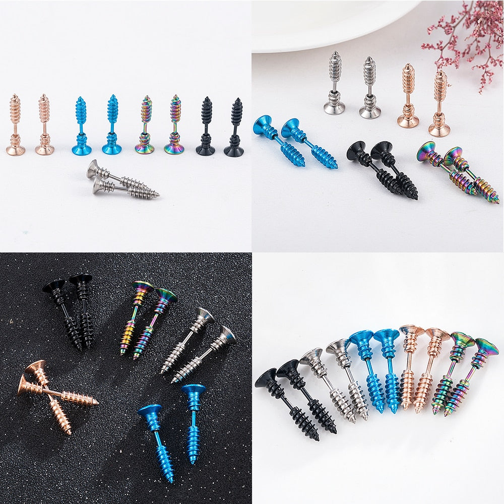 Punk Style Stainless Steel  5 Colors Stud Earrings
