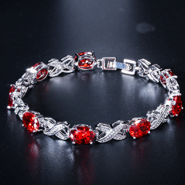 Trendy Colorful White Oval Cubic Zirconia Crystal Women Round Bangle Bracelet