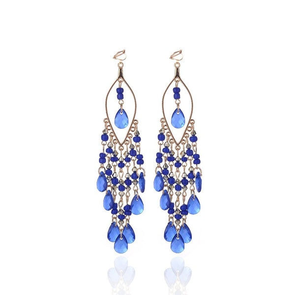 Pendientes de clip con cuentas bohemias étnicas, pendientes colgantes de moda sin perforaciones