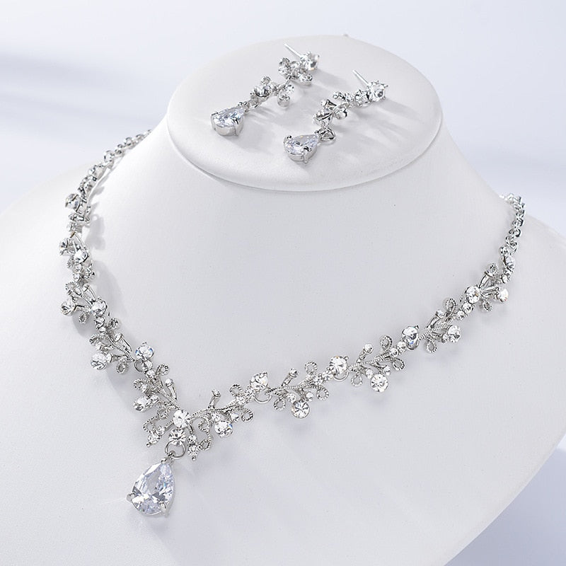Rhinestone Crystal Gold Tiara Crown  Jewelry Set