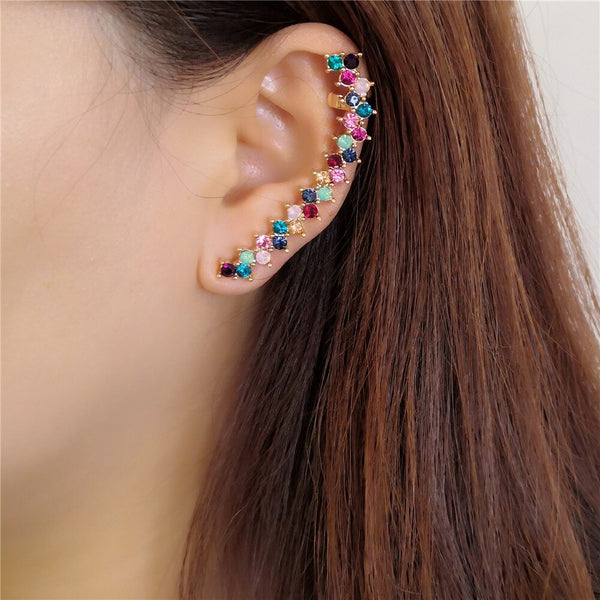 Pendientes de clip con diseño de arcoíris pastel multicolor para mujer