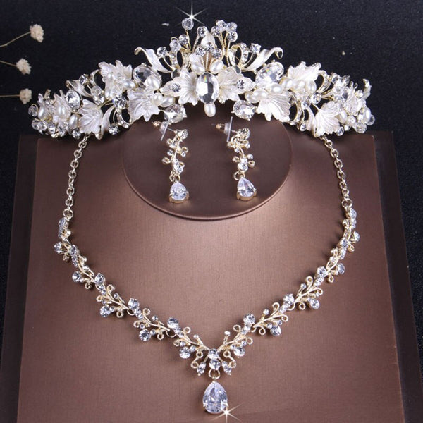 Conjuntos de bisutería vintage con perlas de cristal y hojas de oro