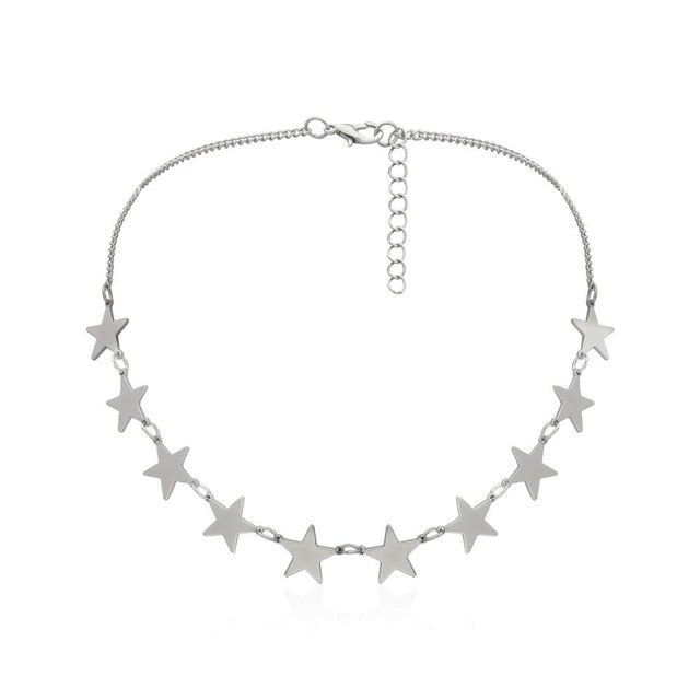 Multi layer Punk chain with heart stars  love pendant necklace
