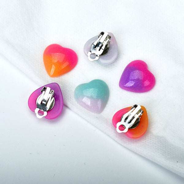 Pendientes de resina sin perforar para mujer, con forma de corazón grande y clip