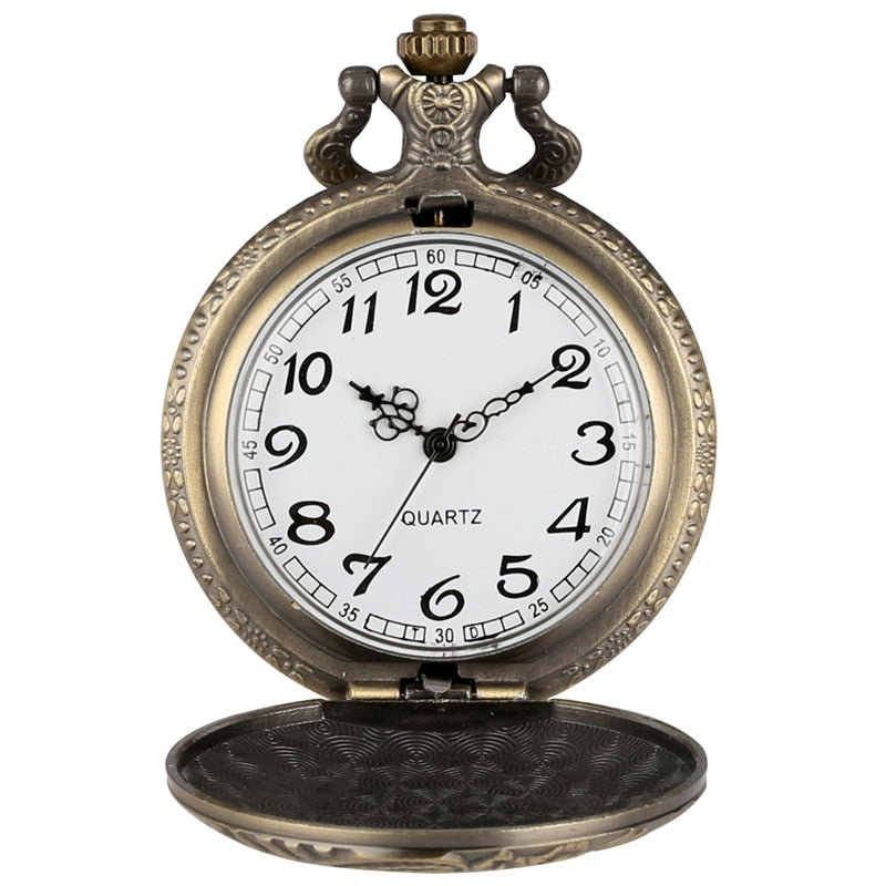Vintage Bronze Quartz  Train Locomotive Engine Necklace Pocket Watch