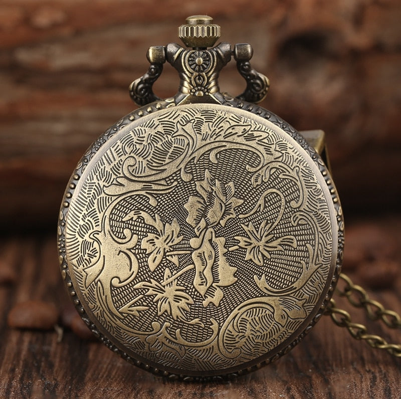 Bronze Train Locomotive Engine Quartz Pocket Watch