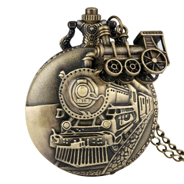 Bronze Train Locomotive Engine Quartz Pocket Watch