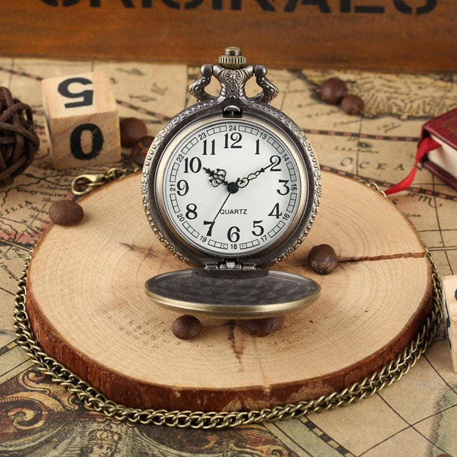 Unique Bronze Fishing Sculpture Pocket Watch