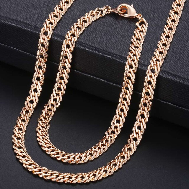Rose Gold Braided Foxtail Bead Link Chain Necklace Bracelet Set