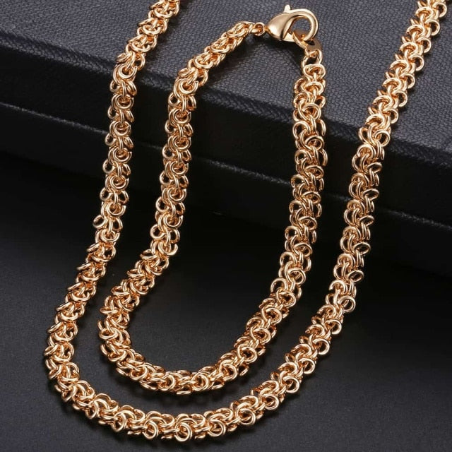Rose Gold Braided Foxtail Bead Link Chain Necklace Bracelet Set