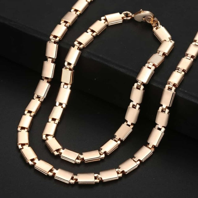 Rose Gold Braided Foxtail Bead Link Chain Necklace Bracelet Set