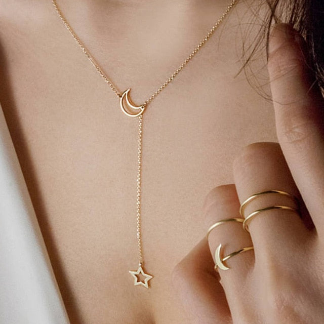 Bohemian Tiny Heart Star Necklace