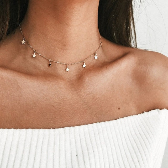 Bohemian Tiny Heart Star Necklace