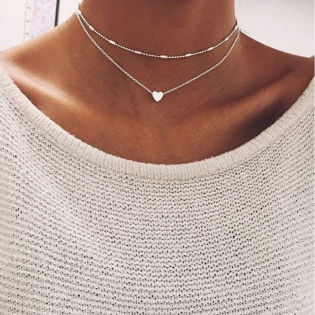 Bohemian Tiny Heart Star Necklace