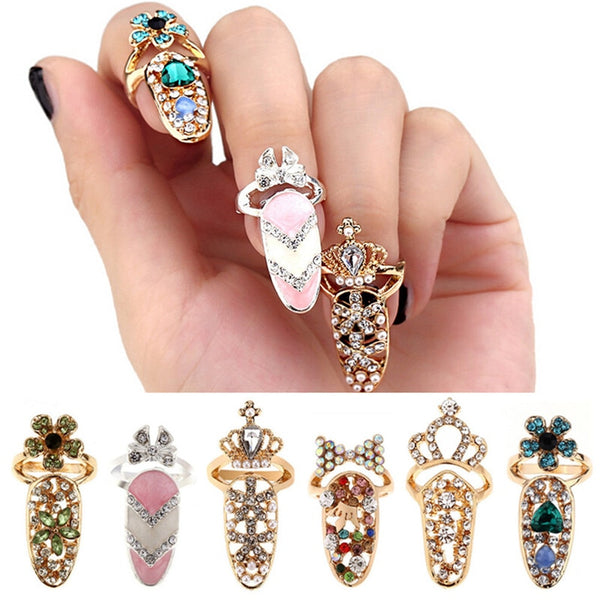 Anillo de uñas con corona y lazo de joyería de moda