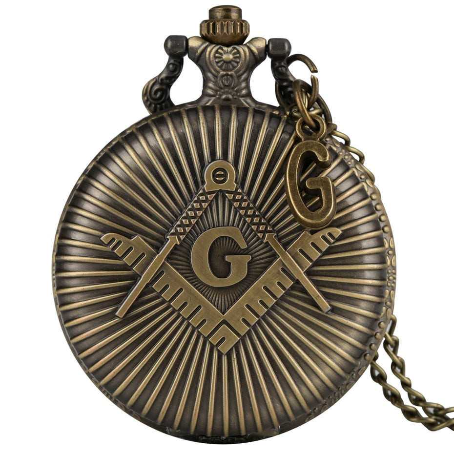 Antique Bronze Quartz Fob Clock Pendant Freemason  Pocket Watch