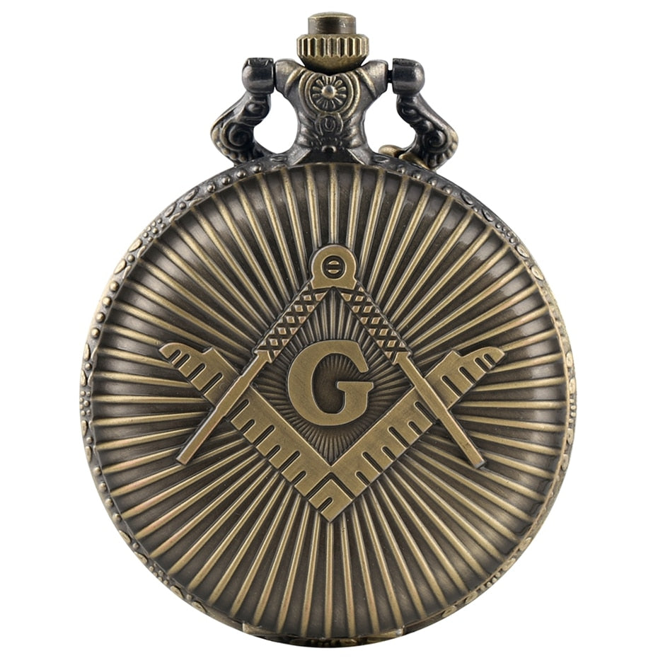 Antique Bronze Quartz Fob Clock Pendant Freemason  Pocket Watch