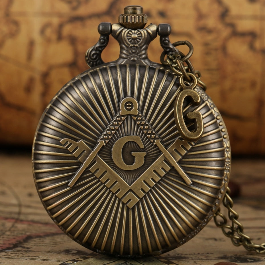 Antique Bronze Quartz Fob Clock Pendant Freemason  Pocket Watch