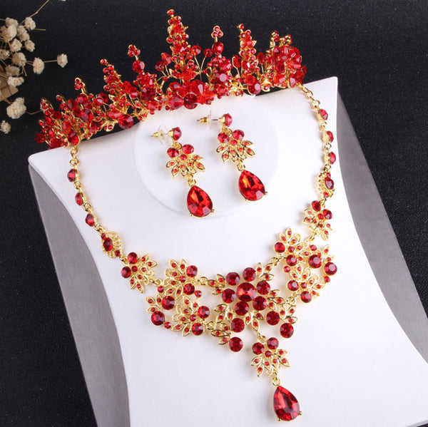 Conjuntos de joyas nupciales vintage de oro y cristal rojo