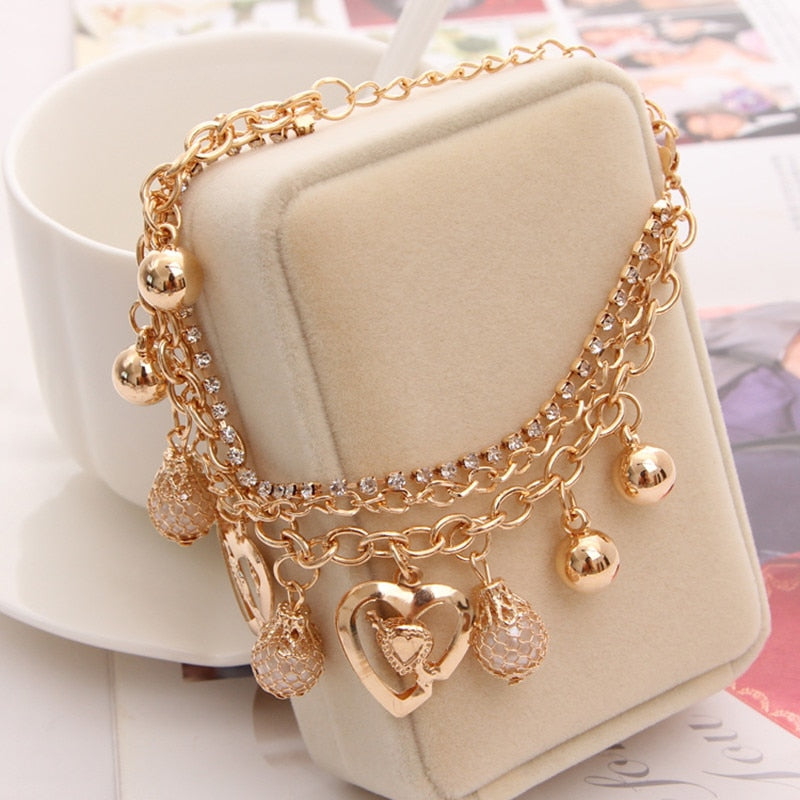 Mulitlayer Gold Color Chain Heart Bracelets & Bangles