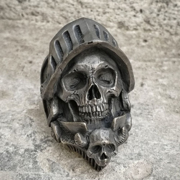 Black Death Knight Skull Ring Cool Mens Punk Fine Detail Stainless Steel Ring