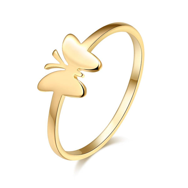 Anillo de acero inoxidable para mujer, diseño de mariposa, ideal para compromiso y boda.