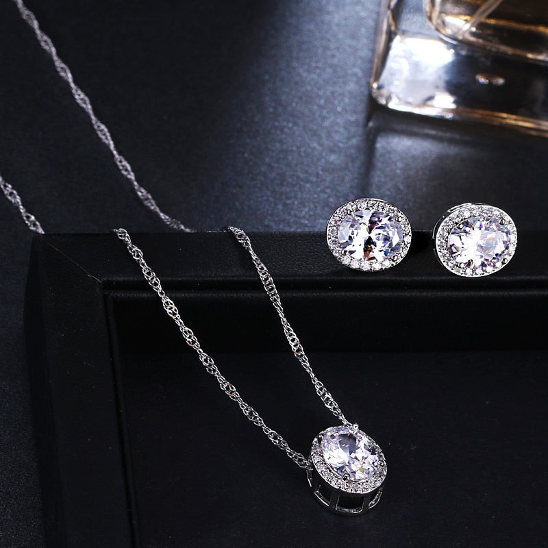 Oval Cubic Zirconia Wedding Jewelry Sets