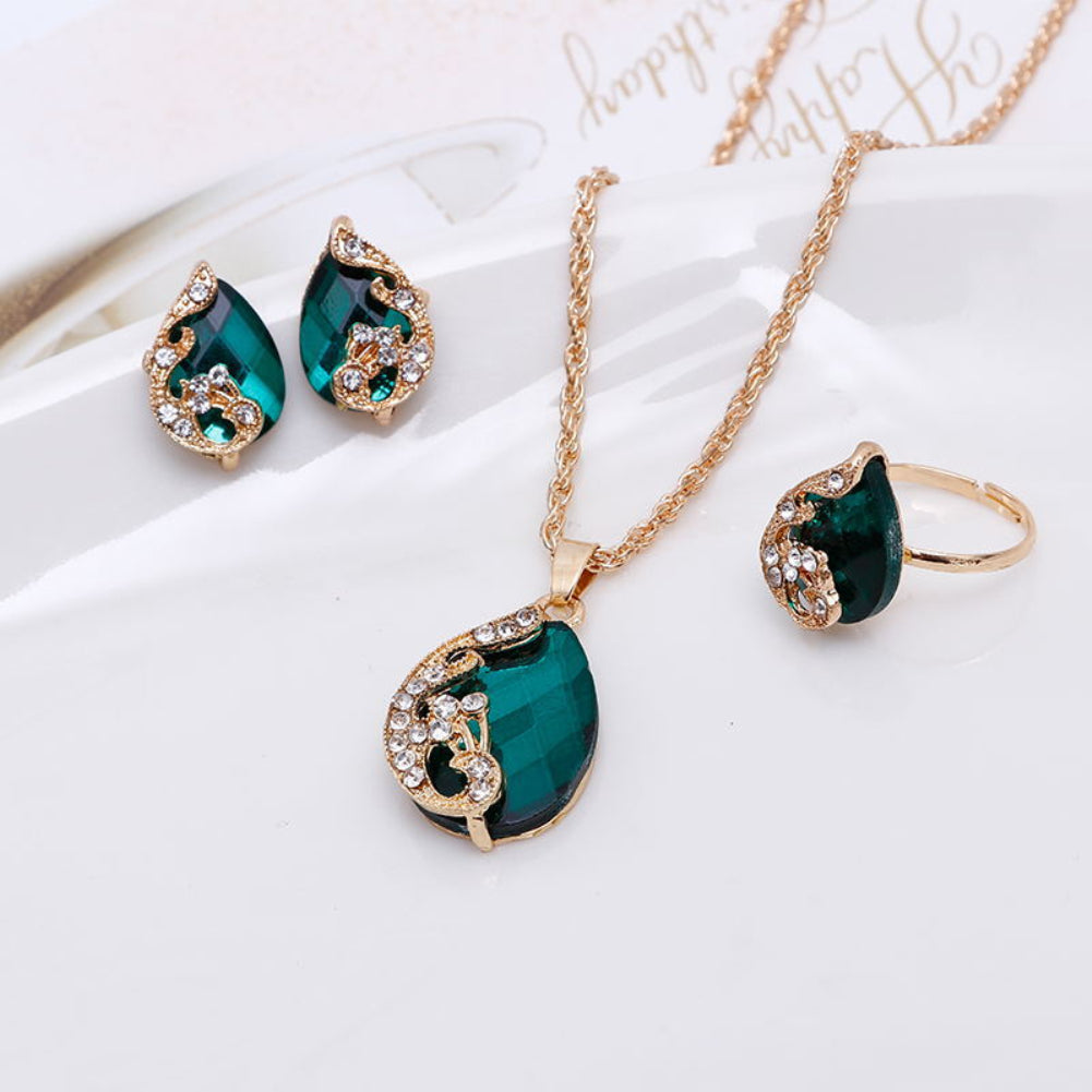 Shiny Water-Drop Shape  Crystal Korean Jewelry Set