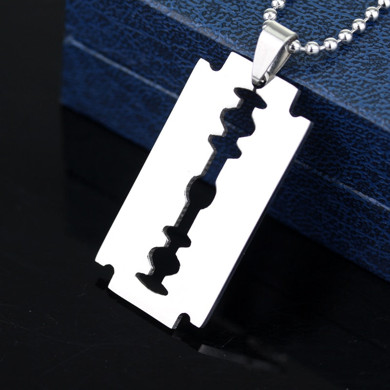 Fashion Silver Color Stainless Steel Razor Blades Pendant Necklaces