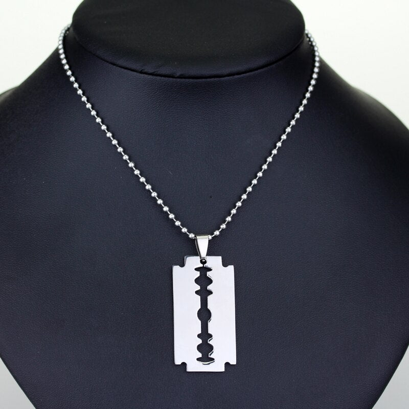 Fashion Silver Color Stainless Steel Razor Blades Pendant Necklaces