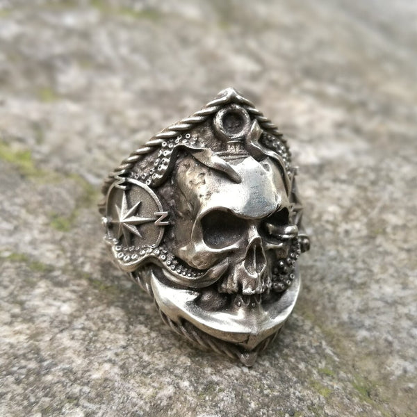 Pirate Anchor Compass Biker Rings Men‘s Gothic Skull Stainless Steel Ring