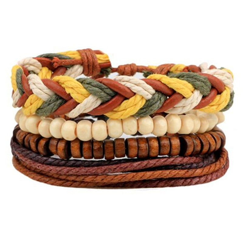Fashion Hand-knitted Multi-layer Leather Feather Stone Bracelet