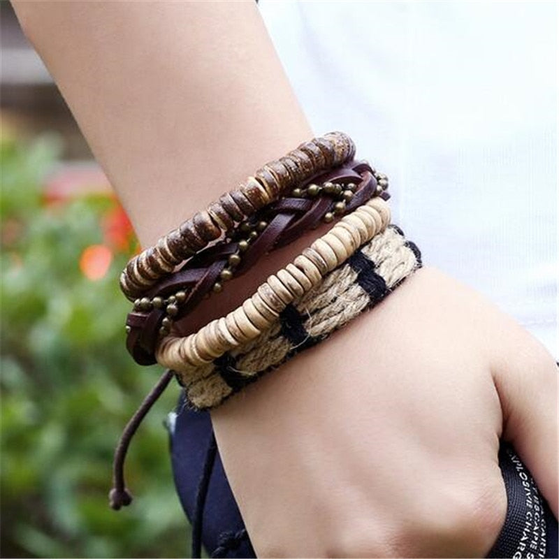 Fashion Hand-knitted Multi-layer Leather Feather Stone Bracelet