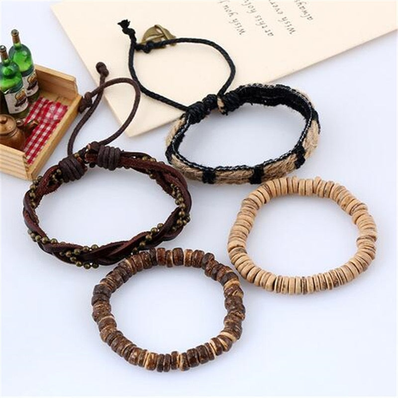 Fashion Hand-knitted Multi-layer Leather Feather Stone Bracelet