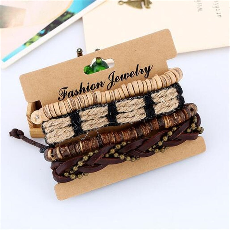 Fashion Hand-knitted Multi-layer Leather Feather Stone Bracelet