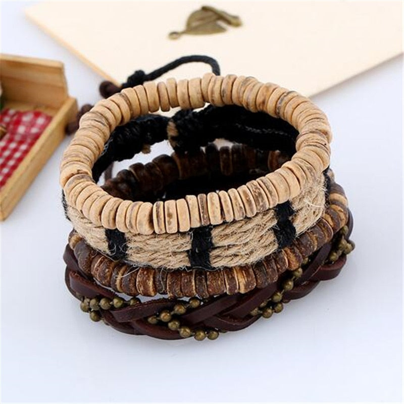Fashion Hand-knitted Multi-layer Leather Feather Stone Bracelet