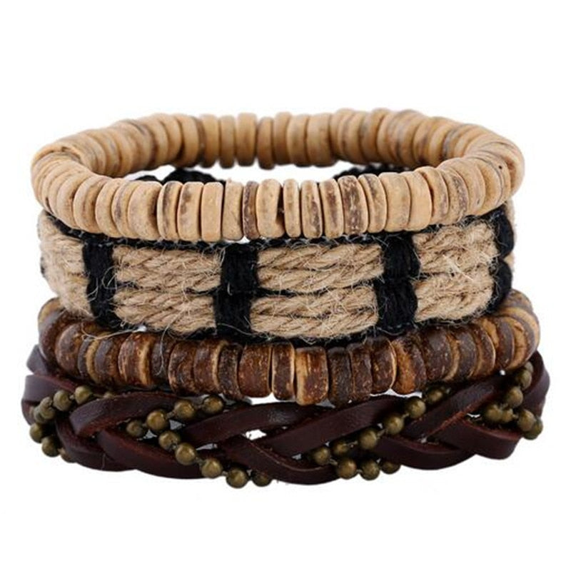 Fashion Hand-knitted Multi-layer Leather Feather Stone Bracelet